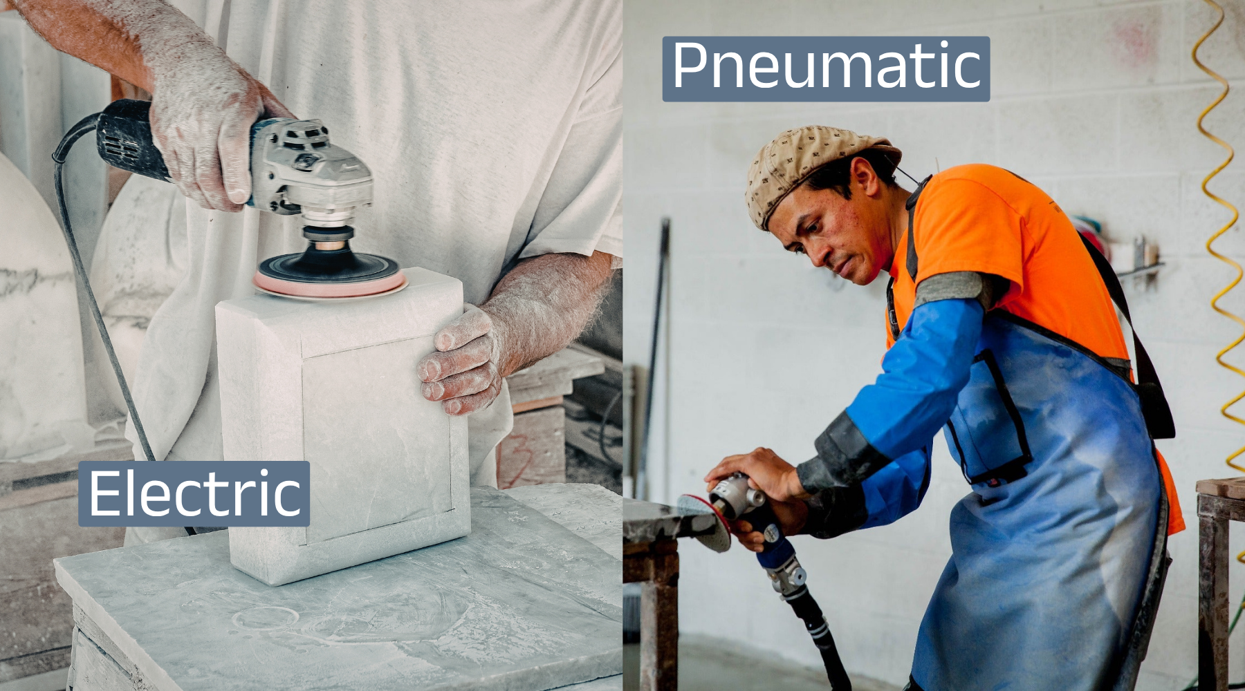Pneumatic vs electric wet polisher comparison for stone fabrication